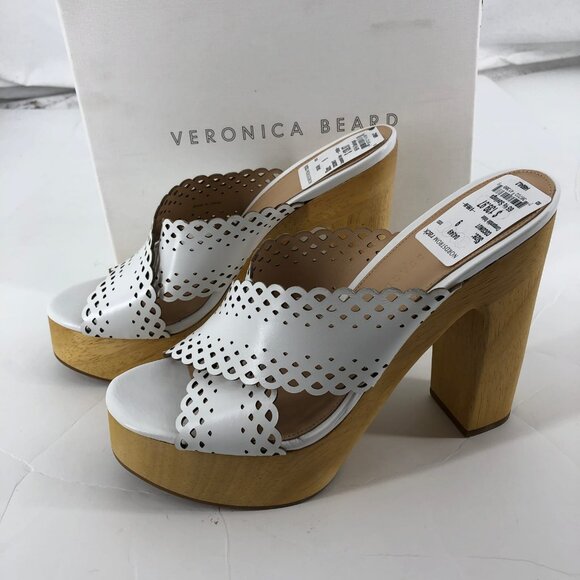 Veronica Beard White Tan Ultra-High Leather Heels | Size 9 - Picture 2 of 8